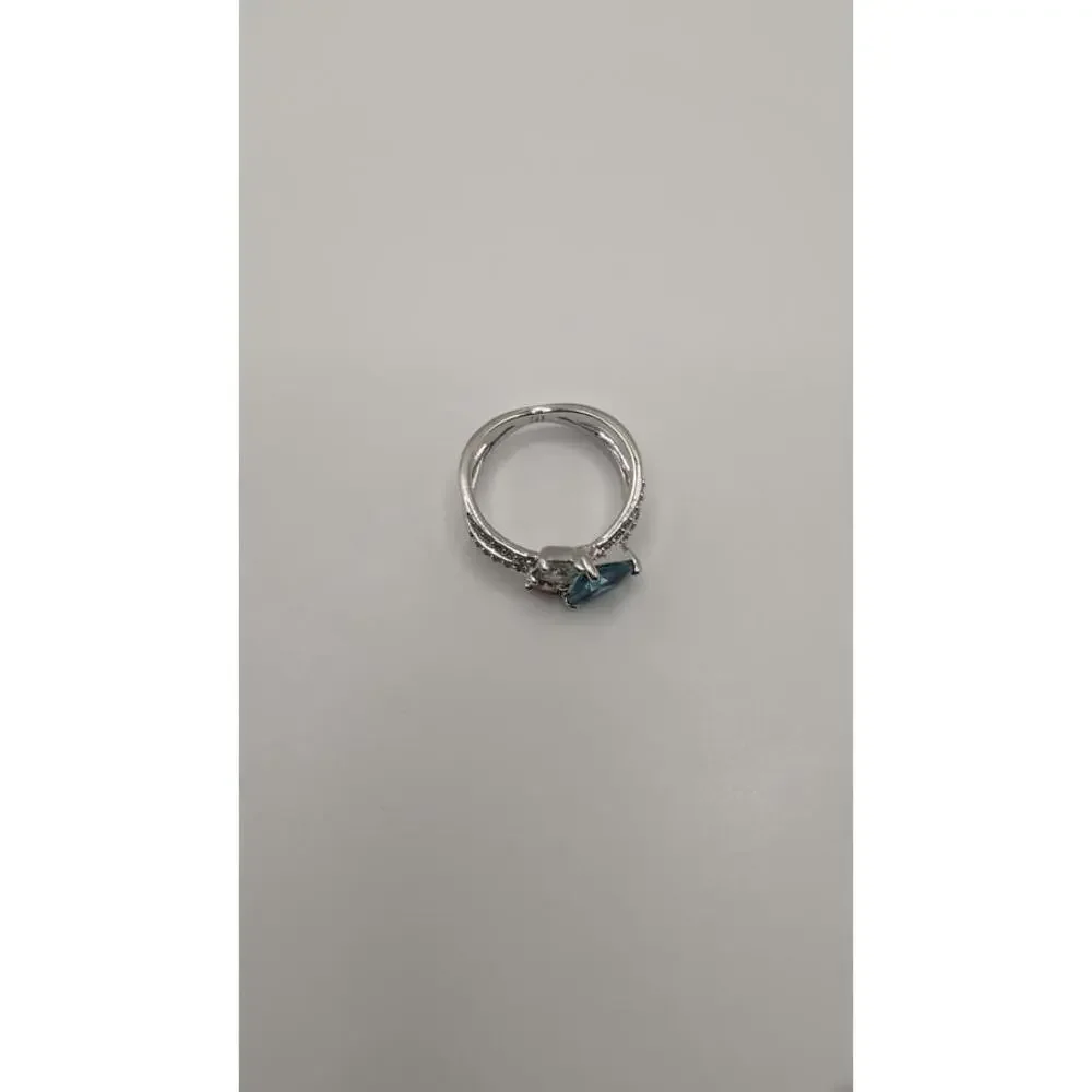 Elegant Silver Ring with Blue and Clear Gemstones Size 6
